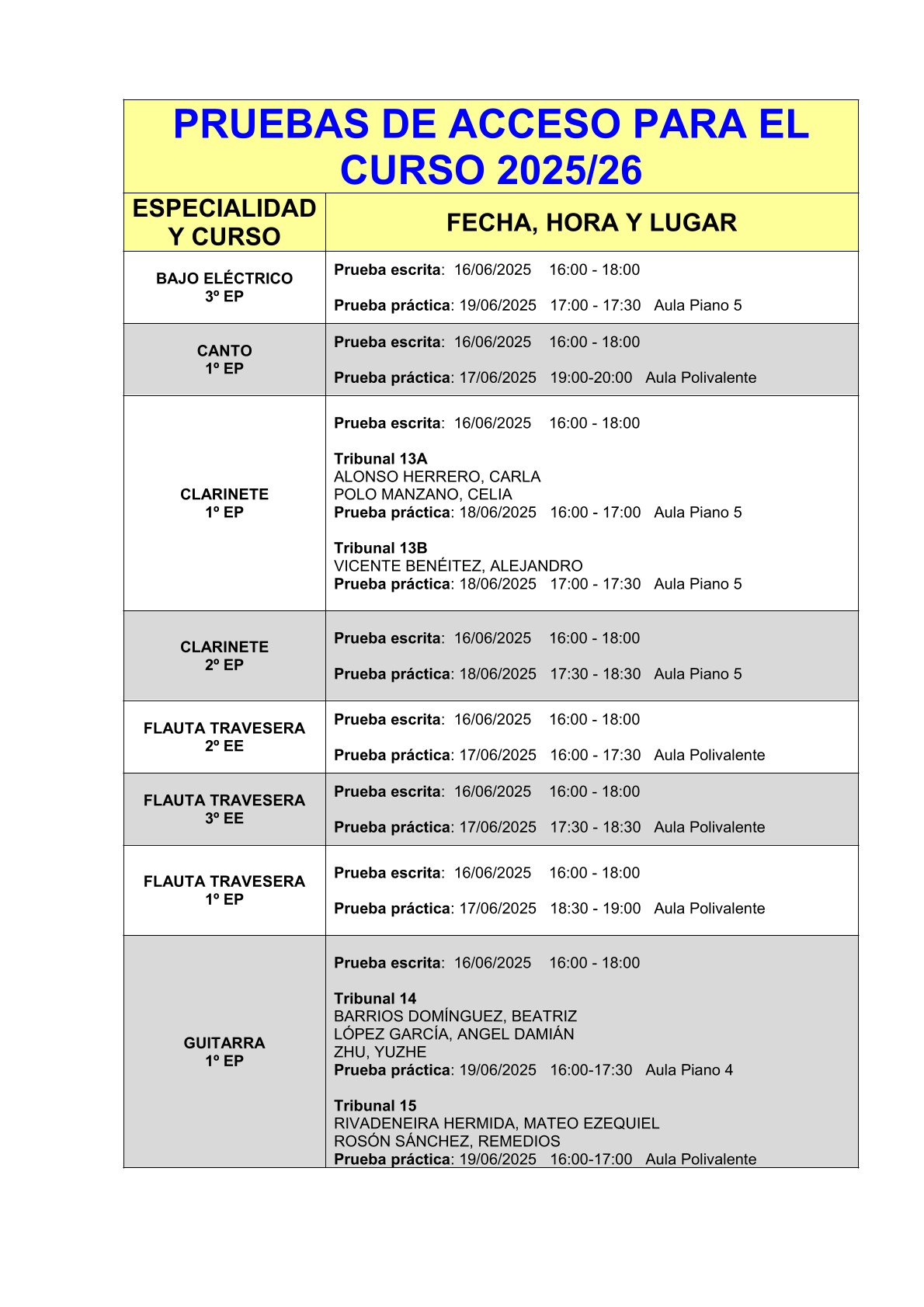 Tribunales y pruebas de acceso 0