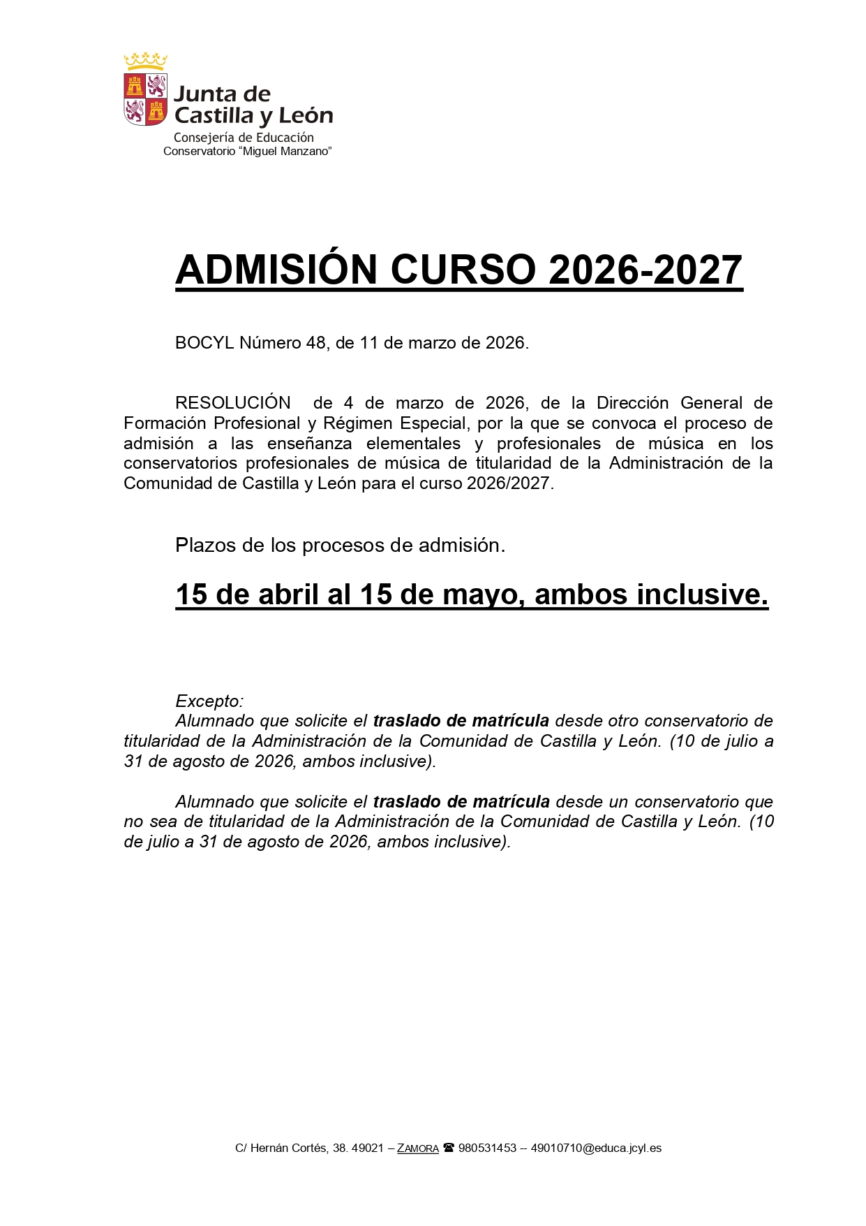 plazos admisión